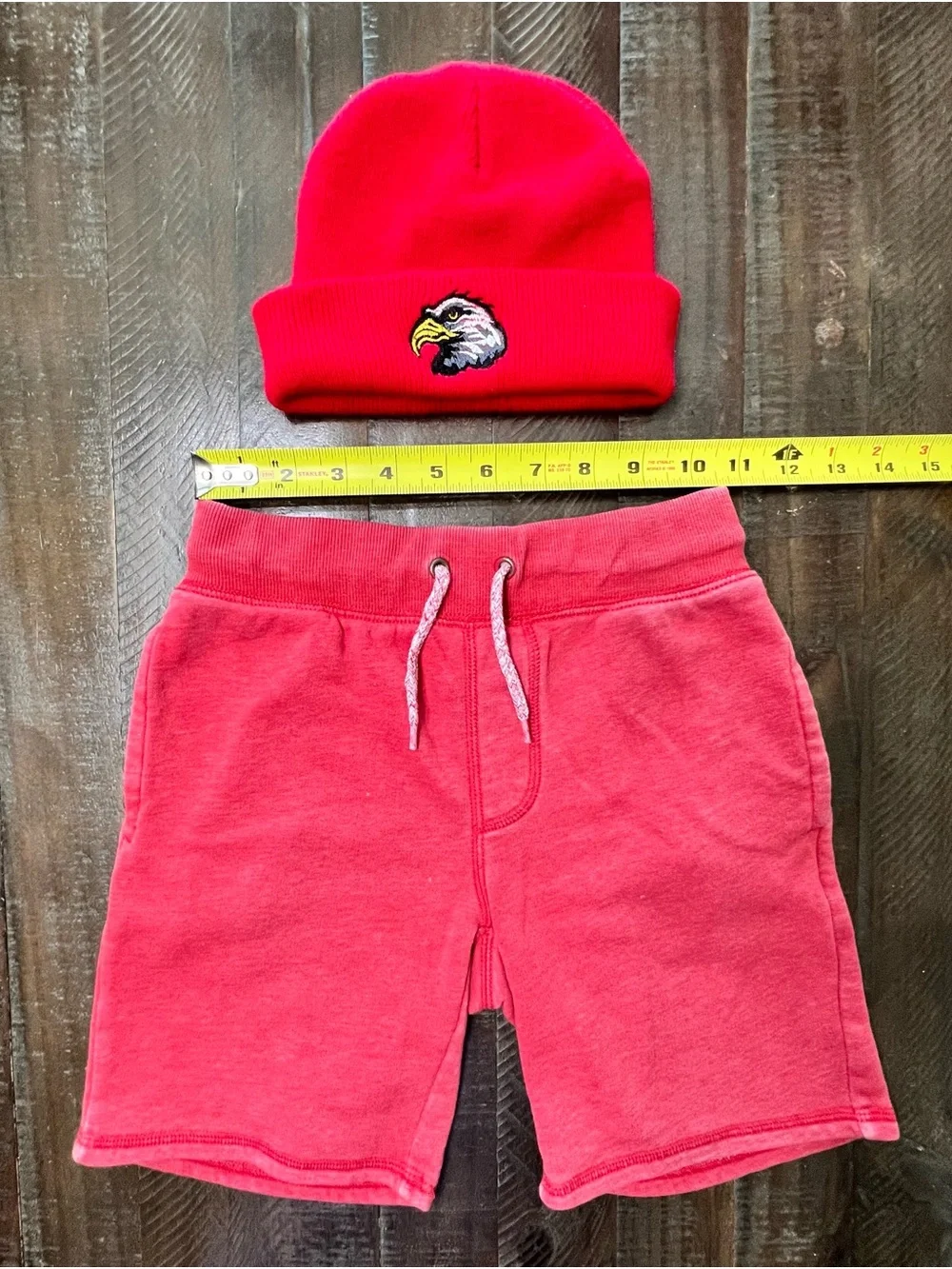 Old Navy Red Acid Washed Sweat Shorts Youth (6/7) Drawstring With Beanie